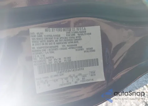 2001 Ford Taurus Ses из США, поврежденный, VIN 1FAFP55261A256898